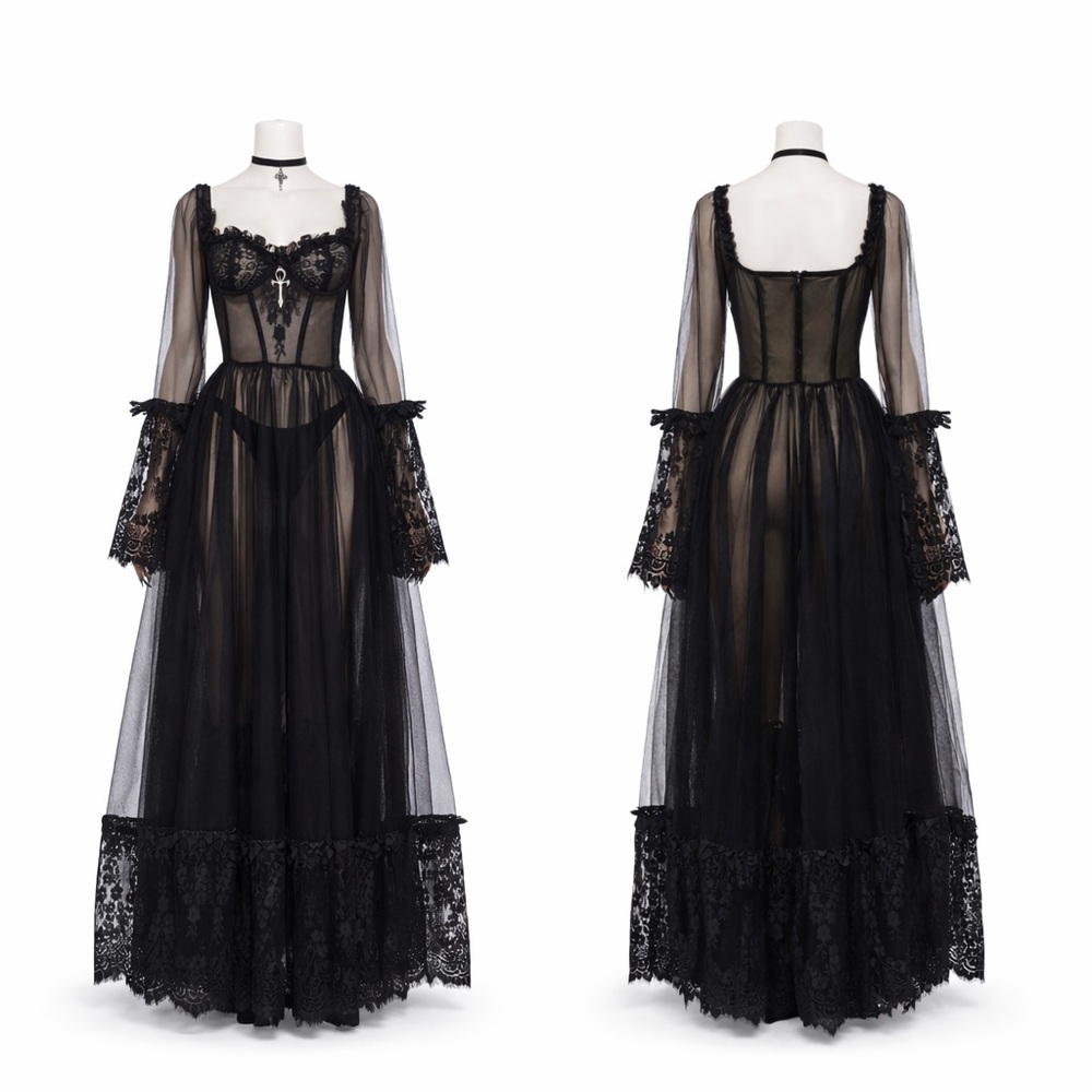 Dolls Kill Black Sheer Lace Maxi Dress